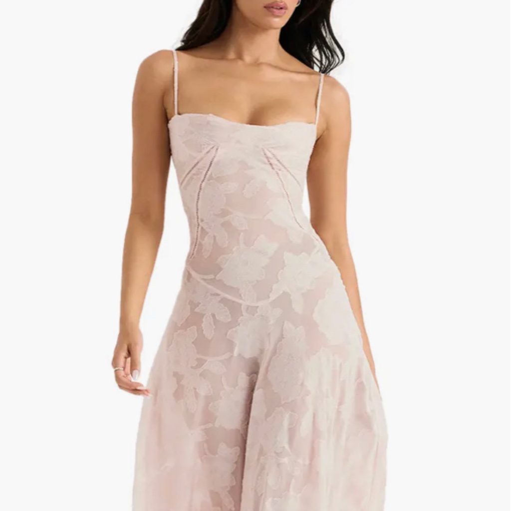 House Of Cb Pink Floral Dress Blush Lace Up